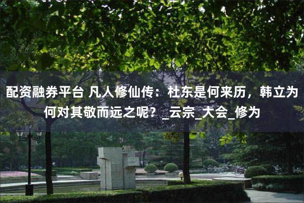配资融券平台 凡人修仙传：杜东是何来历，韩立为何对其敬而远之呢？_云宗_大会_修为